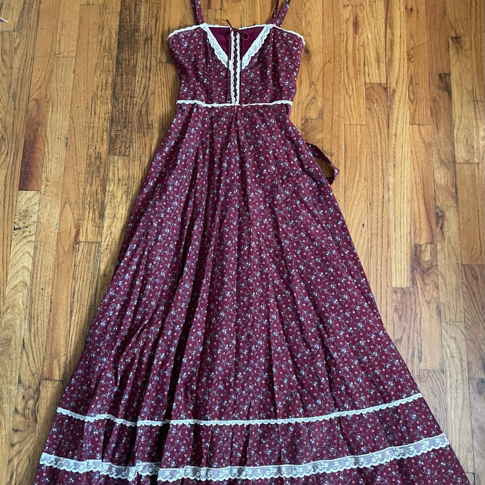Vintage 70’s Gunne Sax Jessica McClintock Maxi Dress CORSET FLORAL COTTAGE CORE